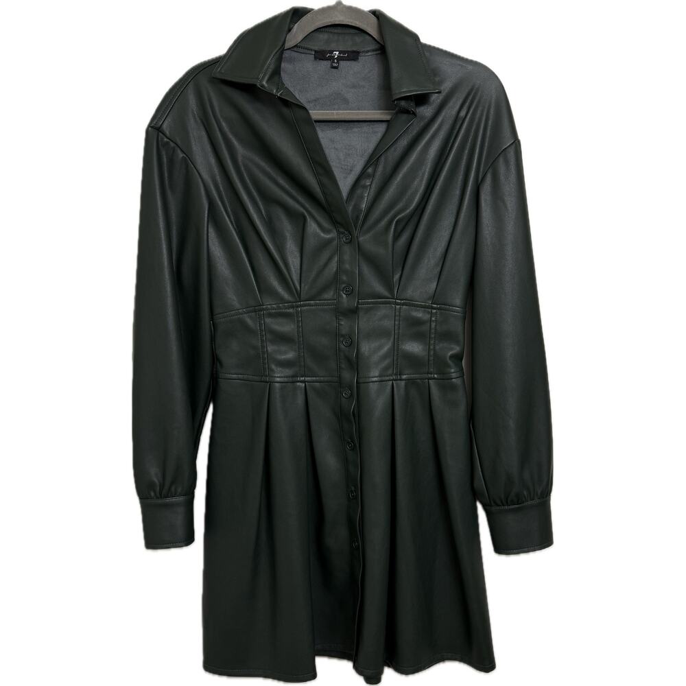 7 for All Mankind Jacket Womens Vegan Leather Green Button Front Dress